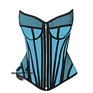 Baby Blue Satin black mesh Zipper Steampunk Overbust Bustier Corset – CorsetStreet