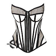 White Satin black mesh Zipper Steampunk Overbust Bustier Corset – CorsetStreet.com