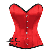 Red Satin Black Piping Overbust Gothic Waist Training Corset – CorsetStreet.com