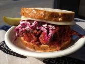 BBQ Pulled Pastrami with Zesty Red Cabbage Slaw