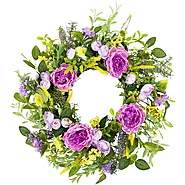 Peony Mixed Floral Springtime Wreath 24″ Purple and Yellow