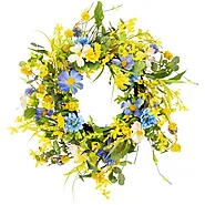Daisy and Cosmos Floral Spring Wreath 24″ Yellow and Blue