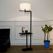 Avignon Black Metal Single Light Floor Lamp with White Cotton Shade