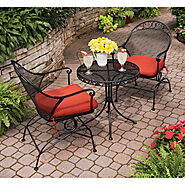 Better Homes & Gardens Clayton Court Outdoor Metal 3-Piece Bistro Set, Red Cushion, Spring Motion Chairs