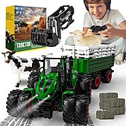 RC Tractor Toy Set with Lights, Tractor Trailer