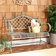 SAFAVIEH Abner Outdoor Patio Wrought Iron Garden Bench, Antique Green