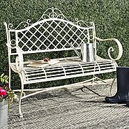 Safavieh PAT5017A Collection Adina Antique White Wrought Iron 51.25″ Outdoor Garden Bench