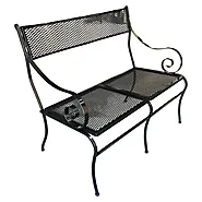 Woodard Wrought Iron Mesh Loveseat Bench, Scrolling Arms