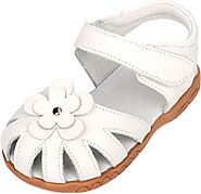 Girls Genuine Leather Soft Closed Toe Princess Flat Shoes Summer Sandals(Toddler/Little Kid)