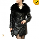 Designer Black Leather Down Coat CW610006 - cwmalls.com