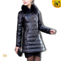 Designer Black Leather Down Coat CW610013 - cwmalls.com