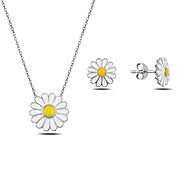 Sterling Silver Daisy Necklace and Earrings - Zehrai