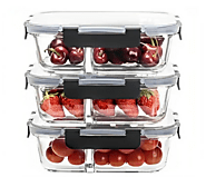 2-Compartment Glass Meal Prep Containers With Snap Lock Lids–Set Of 3