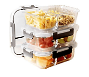 3-Compartment Glass Meal Prep Containers With Snap Lock Lids–Set Of 3