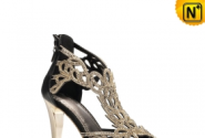 Black Leather High Heels Sandals CW23660 - cwmalls.com