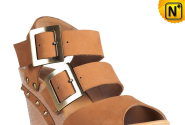 Women Clog Wedges Leather Sandals CW262113 - cwmalls.com