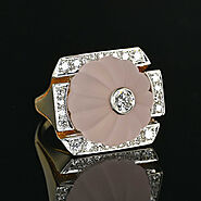 Vintage Jewelry - Melon Rose Quartz Diamond Ring in 14K Gold – Boylerpf