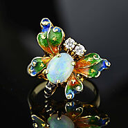 Fine 14K Gold Diamond Opal Enamel Butterfly Vintage Jewelry Piece – Boylerpf