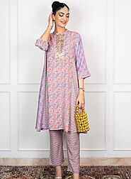 Zahra Silver Grey Printed Kurta Set for Women – Lakshita