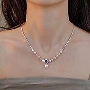 Stunning S925 blue topaz pearl necklace