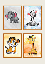 Happy Tiger Cartoon Art Print - Adorable Baby Animal Poster | Fun Kids Factory