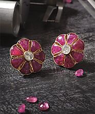 Carnation Red Rubies Diamond Stud Earrings