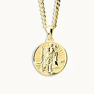 Gold Plated Sterling Silver 16mm Round St Christopher Necklace