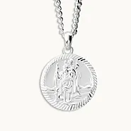 Sterling Silver 20mm Round St Christopher Necklace