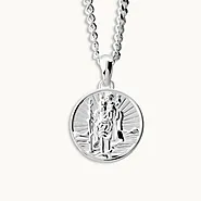 Sterling Silver 16mm Round St Christopher Necklace