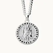 Sterling Silver 20mm Round St Christopher Necklace