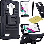 Fulland Prime Series Dual Layer Holster Case with Kickstand Locking Belt Stylus and Screen Protector - Black for LG G4