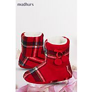 Women's Tartan Slipper Boots, Red