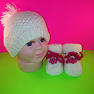 White Hat and Booties with Pink Flower