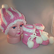 White and Pink Hat and Knitted baby booties
