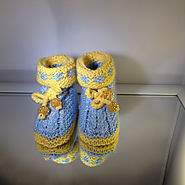 Blue and Yellow Knitted Baby Booties
