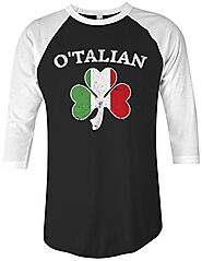 Threadrock O'Talian Italian Irish Shamrock Unisex Raglan T-Shirt L Black/White