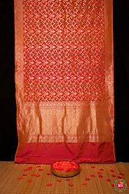 Queen Pink Pure Benaras Silk Saree Madhumati – THE INDIAN MOTIF