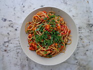 Spaghetti with Carrot, Courgette and Cherry Tomato