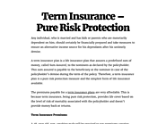 Term Insurance – Pure Risk Protection
