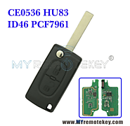 CE0536 Flip remote key for Citroen Peugeot 2 button 433mhz HU83 PCF7961 ASK FSK electronic circuit board