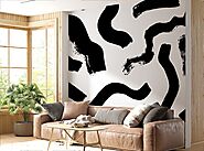 Modern Art Black Brushstrokes Abstract Wallpaper Mural