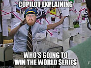 Microsoft Copilot explaining who will win the world series