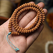 Original Rudraksha Mala: 108 Bead Mala - Teal Tassel - Mantrapiece.com