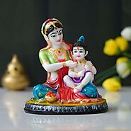 Hand-Painted Marble Yashoda and Krishna Statue (9 inches) - ventadeal