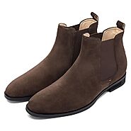 Coffee Suede Leather Men's Elevator Chelsea Boots 7 CM / 2.76 Inches - CMR CHAMARIPA