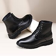 Black Leather Boots Elevator Boots 8CM / 3.15 Inches - CMR CHAMARIPA