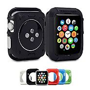 Apple Watch Case, GMYLE Rugged Shock Resist Protection Armor Soft Silicone Rubber Case for Apple Watch 42mm - Matte B...