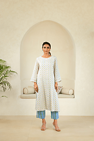 Naseebo Blue Blossom Grace Luxe Cotton Premium Kurti Set