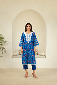 Naseebo Indigo Delight Luxe Cotton Premium Kurti Set