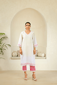 Naseebo Ivory Serenity Cotton Premium Kurti Set